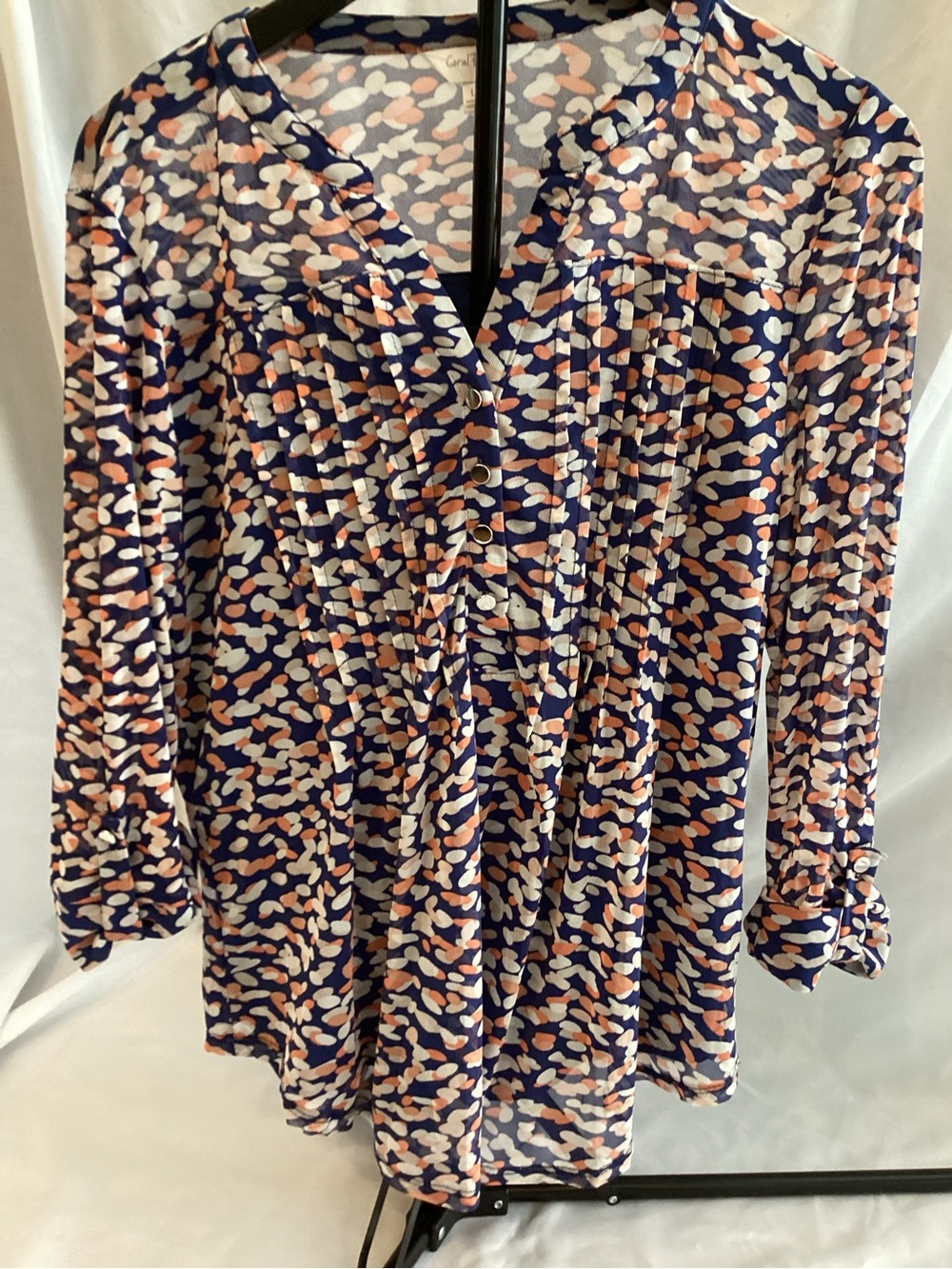 Coral Bay Navy Blouse with Coral & White Abstract Print